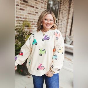 Beige Scattered Vespa Sweatshirt by Queen of Sparkles.